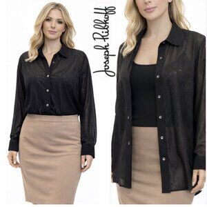 Joseph Ribkoff Black Sheer Dotted Button Down Blouse size xL